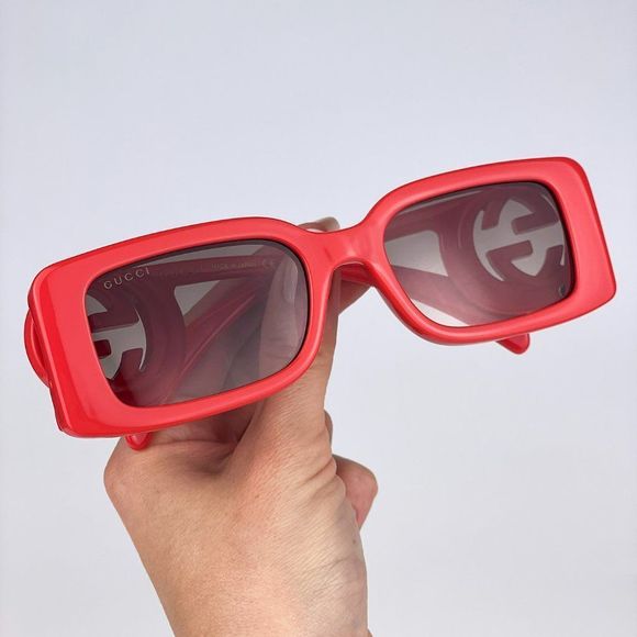 Gucci GG1325S 005 Sunglasses Red Brown Gradient Rectangle Women - Picture 9 of 15